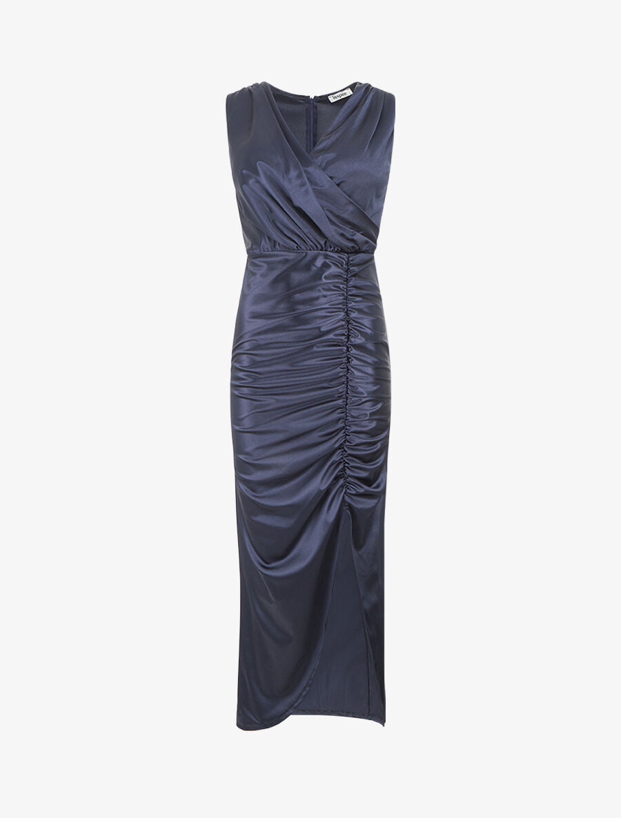 Robe de soirée coupe sirène drapée - Marine - 5