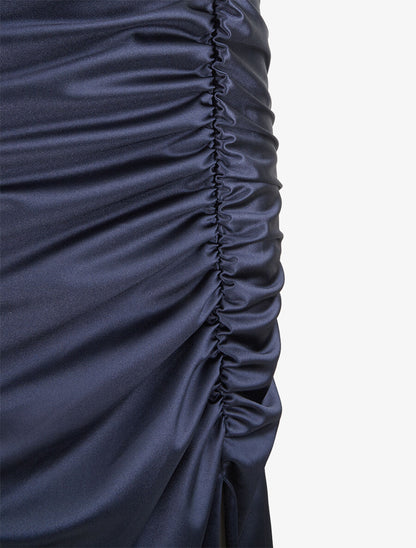Robe de soirée coupe sirène drapée - Marine - 3