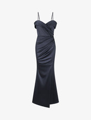 Robe longue fendue à col V - Bleu nuit - 4