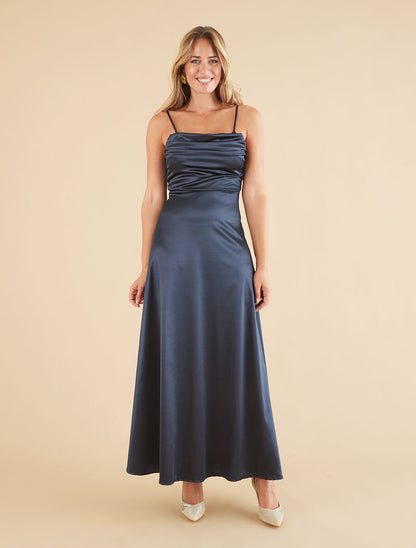 Robe de soirée longue évasée - Marine - 4