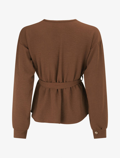 Top péplum à épaules brodées - Marron - 2