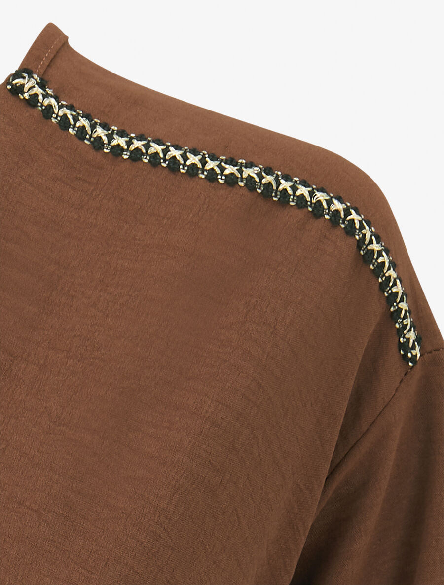 Top péplum à épaules brodées - Marron - 3