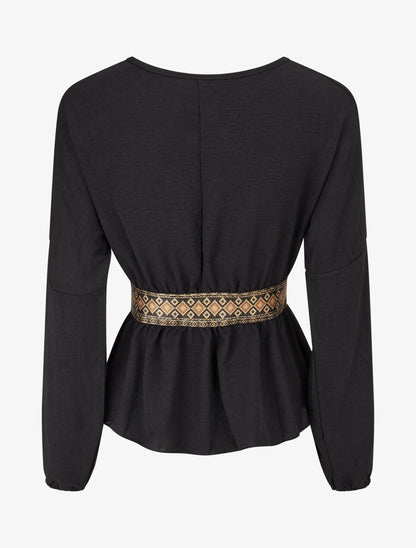 Blouse élastiquée à bande irisée - Noir - 2