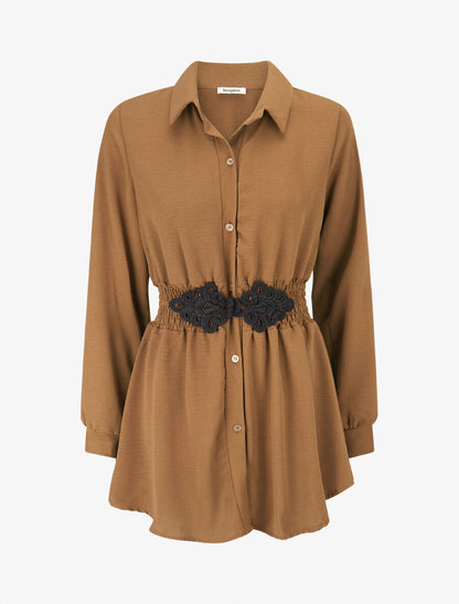 Chemise à taille élastiquée - Camel - 4