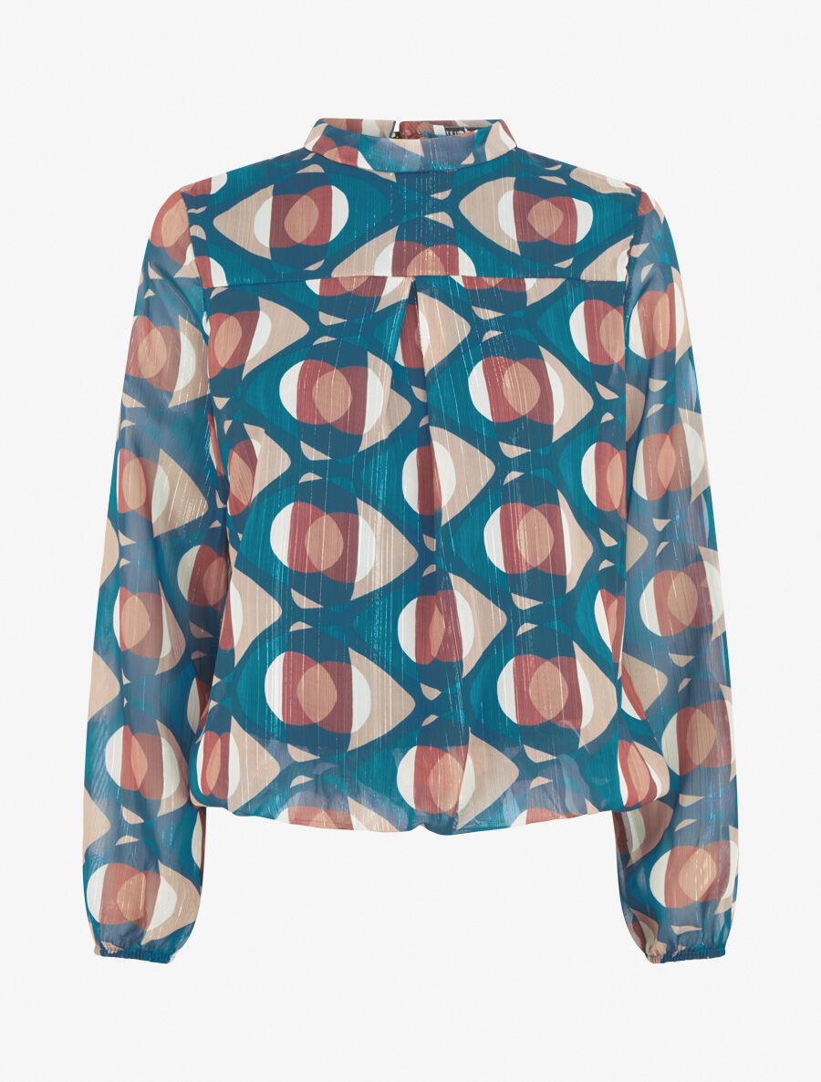 Blouse irisée et imprimé géométrique - Bleu pétrole - 4