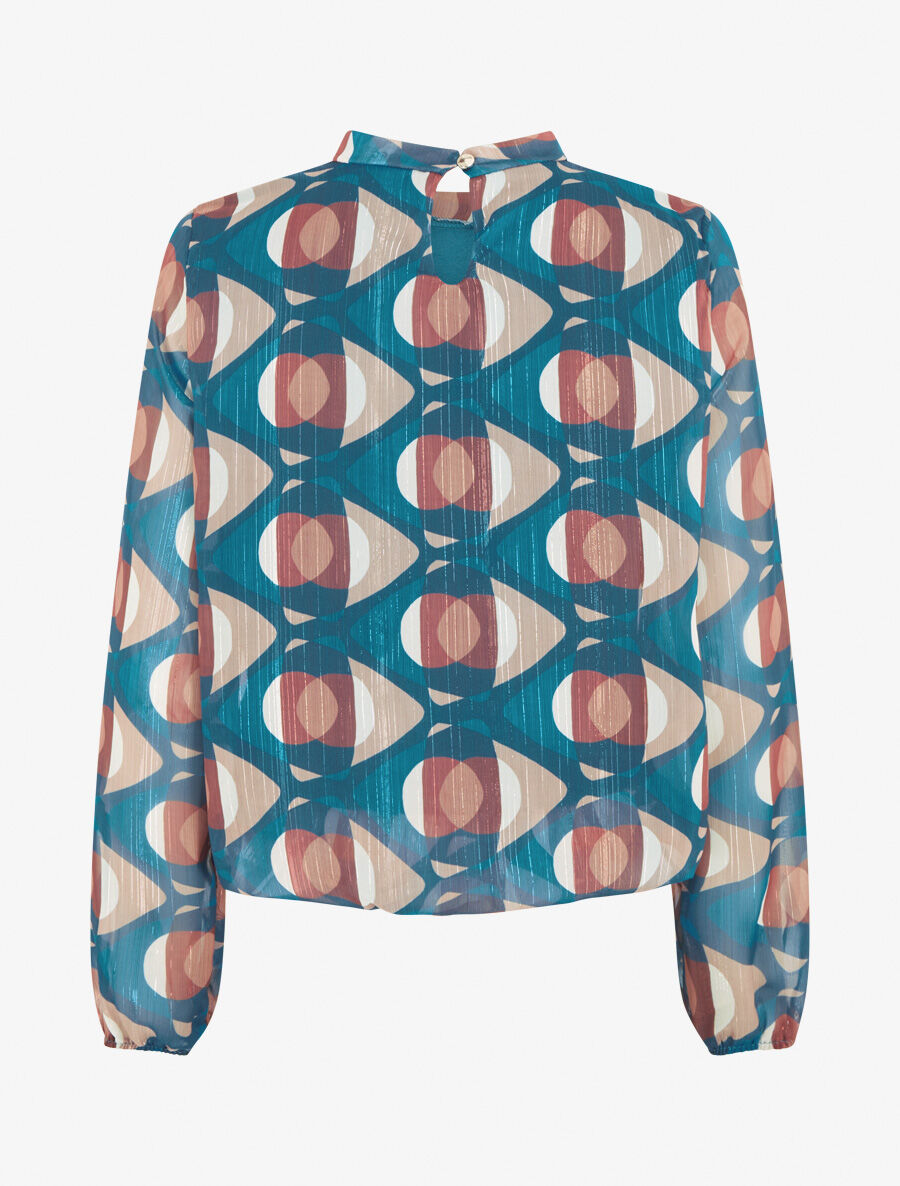 Blouse irisée et imprimé géométrique - Bleu pétrole - 2