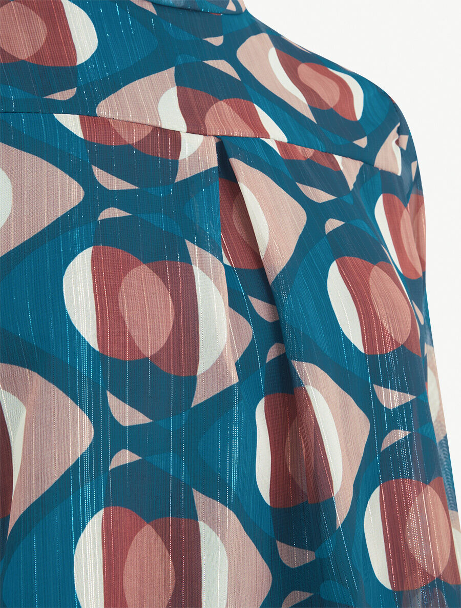 Blouse irisée et imprimé géométrique - Bleu pétrole - 3
