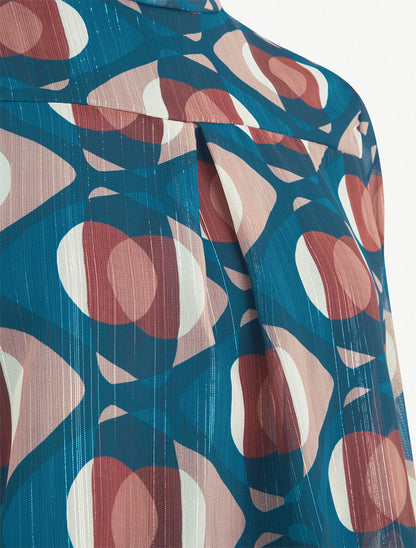 Blouse irisée et imprimé géométrique - Bleu pétrole - 3