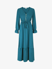 Robe longue uni à taille élastiquée - Bleu canard - 1
