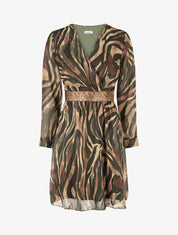 Robe fluide imprimé zébre à taille stylisée - Kaki - 5