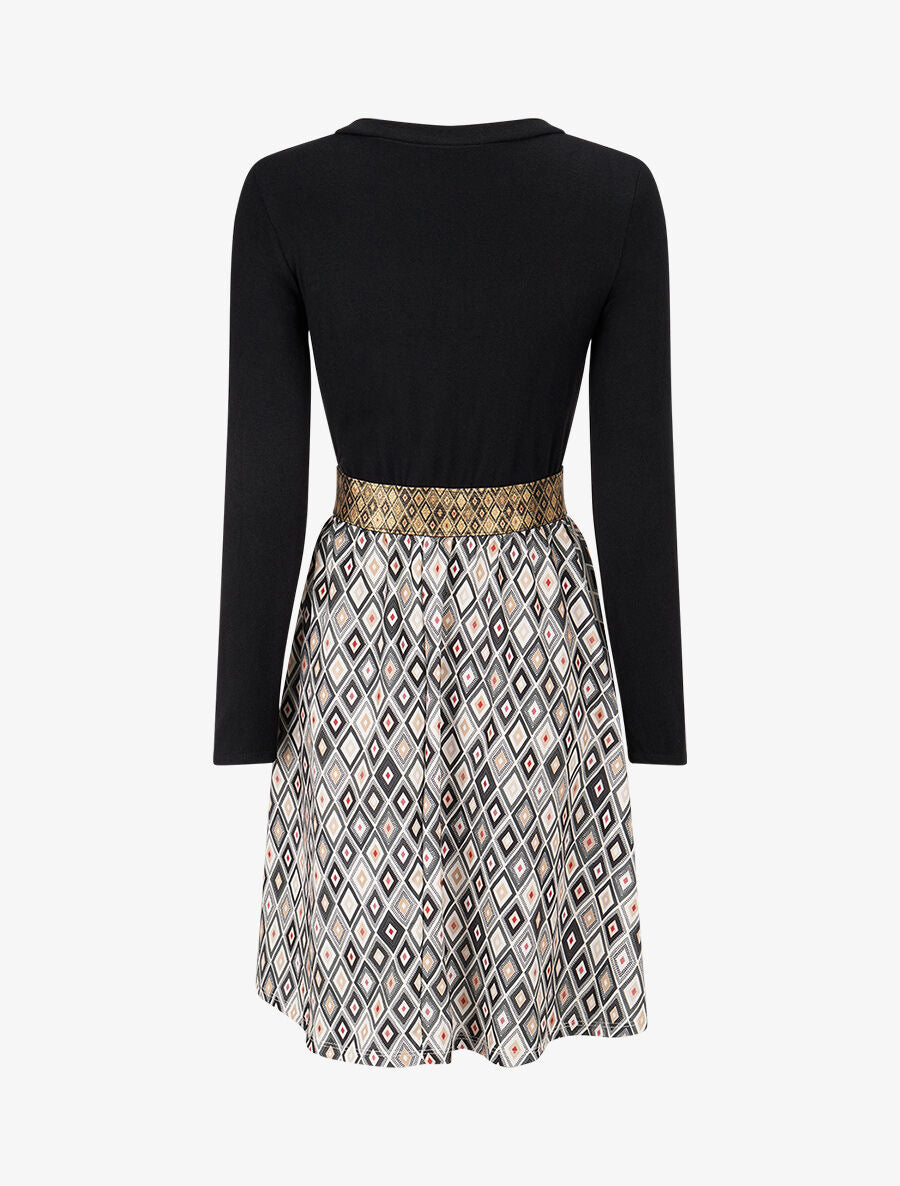 Robe imprimé losange et taille fantaisie - Noir - 2