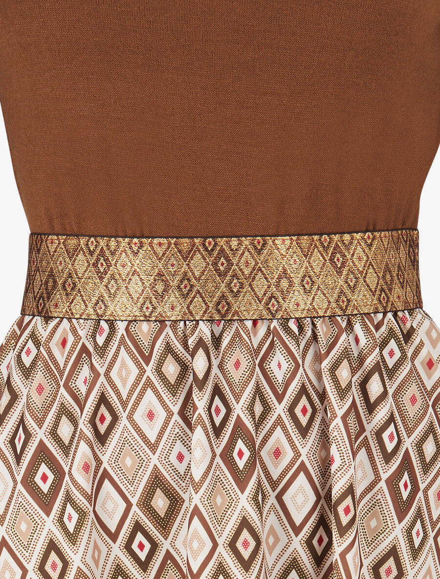 Robe imprimé losange et taille fantaisie - Camel - 3