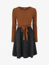 Robe bimatière à jupe imprimé carreaux - Camel - 5
