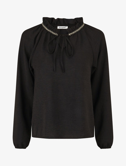 Blouse fluide unie à détail irisé - Noir - 4