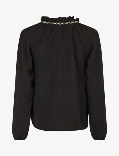 Blouse fluide unie à détail irisé - Noir - 2