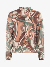 Blouse irisée et imprimé graphique - Marron - 1