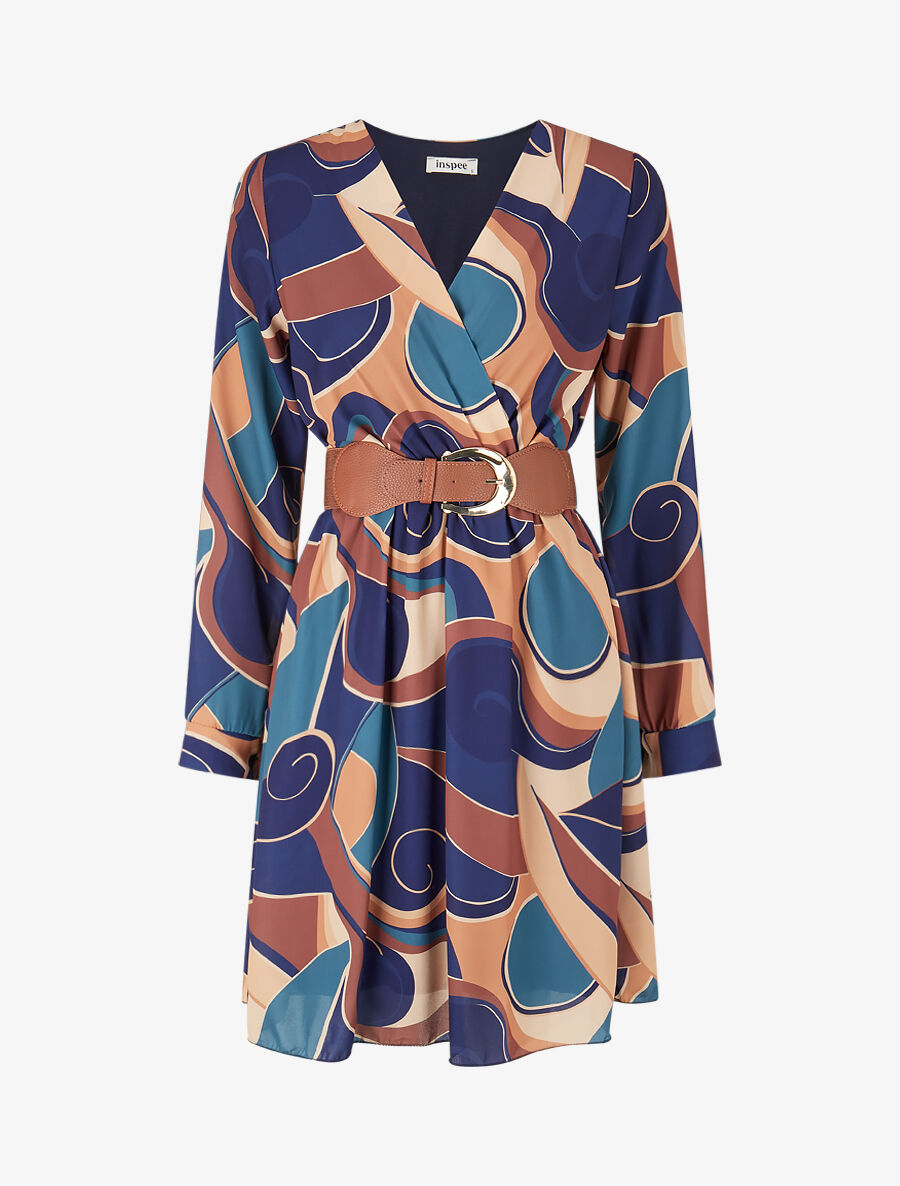 Robe patineuse imprimé graphique - Marine - 6