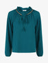 Blouse fluide unie à détail irisé - Bleu canard - 1