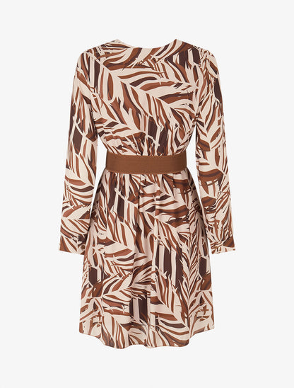 Robe patineuse imprimé feuillage stylisé - Marron - 2