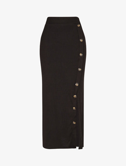 Jupe longue fendue en maille - Noir - 1