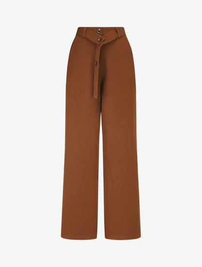 Pantalon ceinturé à taille élastiquée - Camel - 5