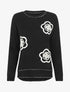 Pull fin uni à fleurs brodées - Noir - 1
