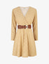 Robe unie élastiquée et ajourée - Camel - 4