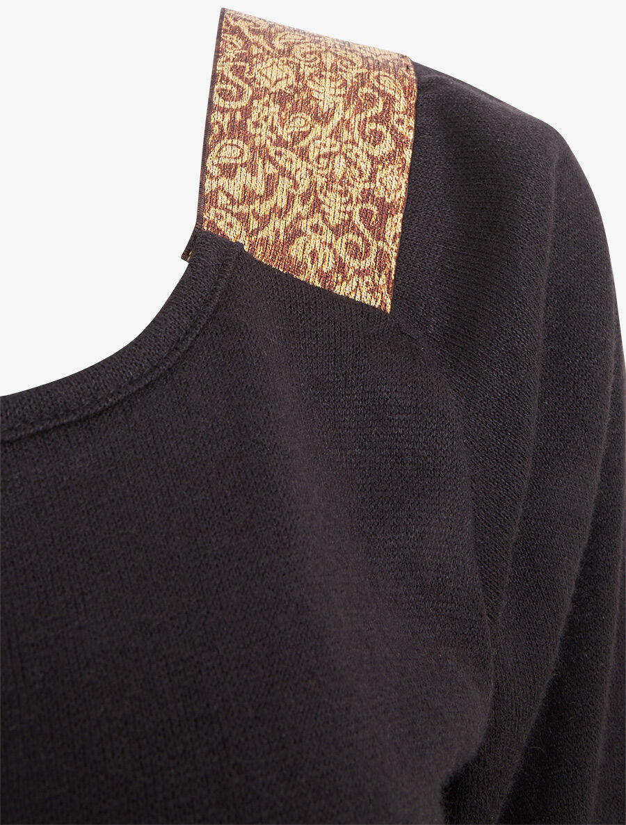 Robe bimatière à col à bandes élastiquées stylisées - Marron - 3