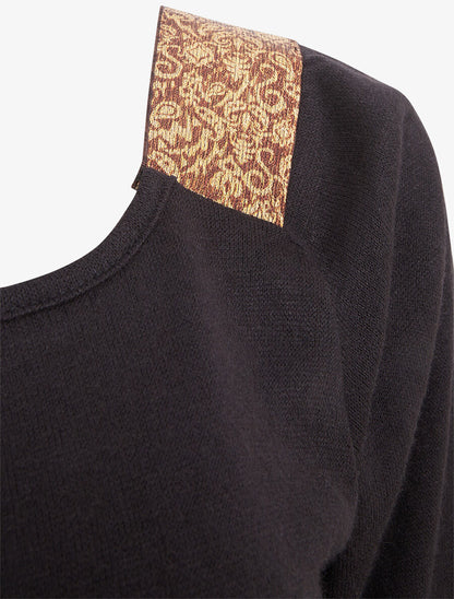 Robe bimatière à col à bandes élastiquées stylisées - Marron - 3