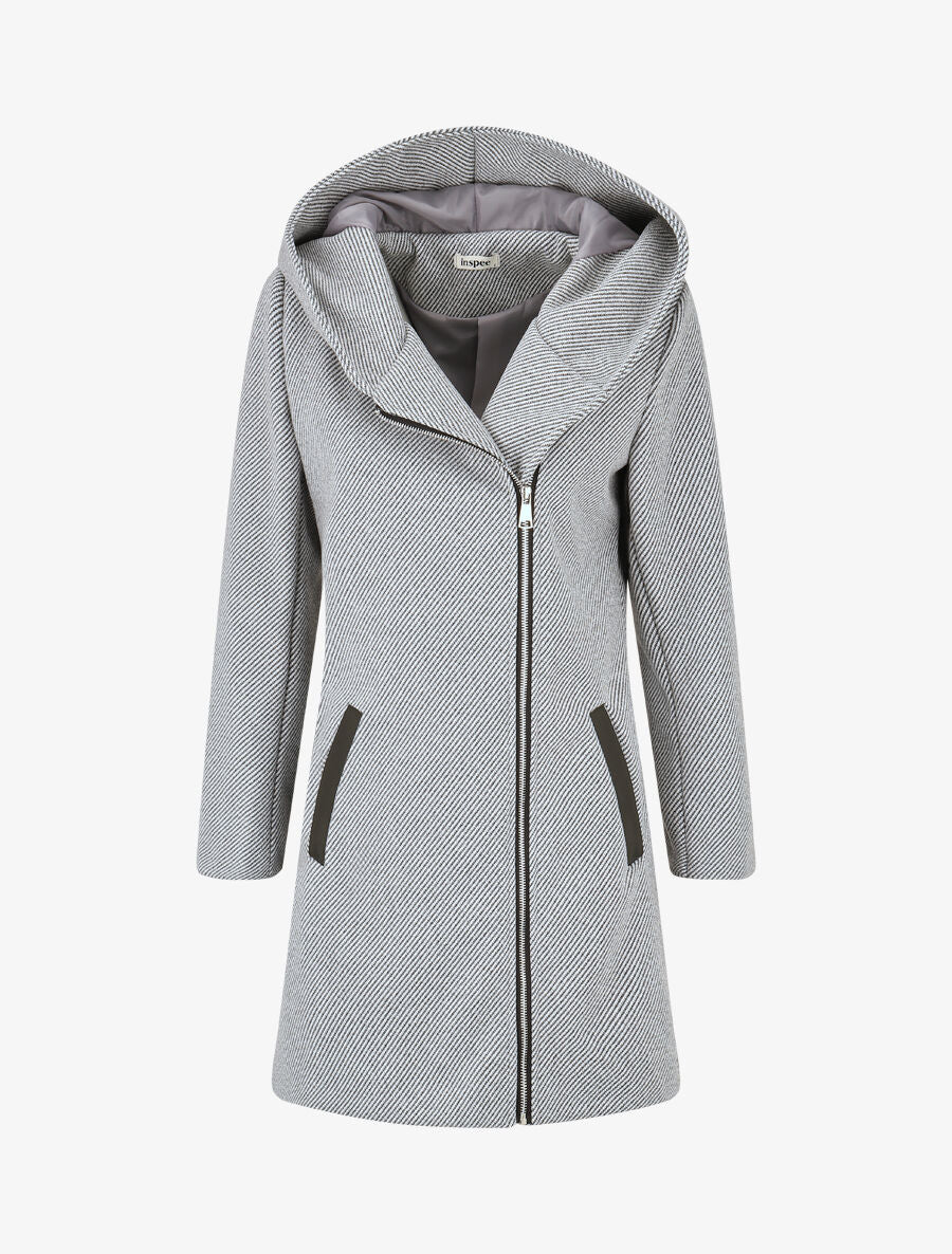 Manteau zippé à poches contrastantes en simili - Gris - 5