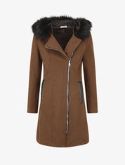Manteau long à capuche et fourrure synthétique - Marron - 1