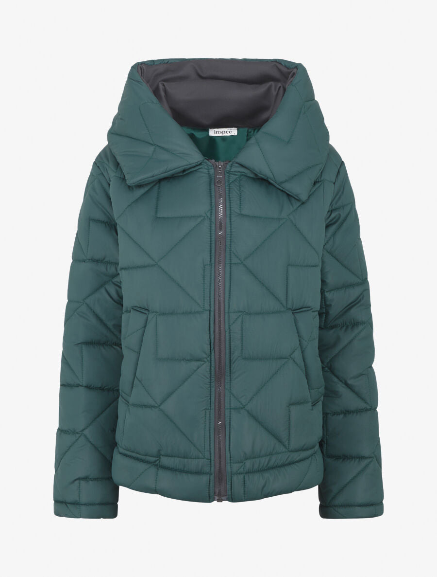 Doudoune mi-longue à col enveloppant - Vert bouteille - 4