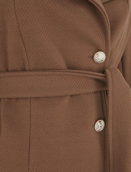 Manteau long uni à boutons marins dorés - Marron - 3