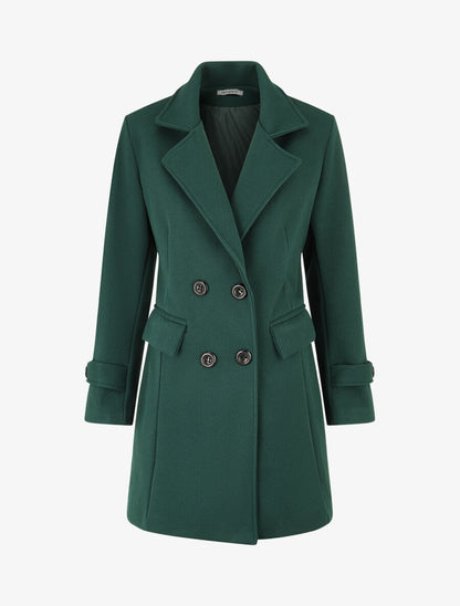 Manteau long uni à col cranté - Vert sapin - 1