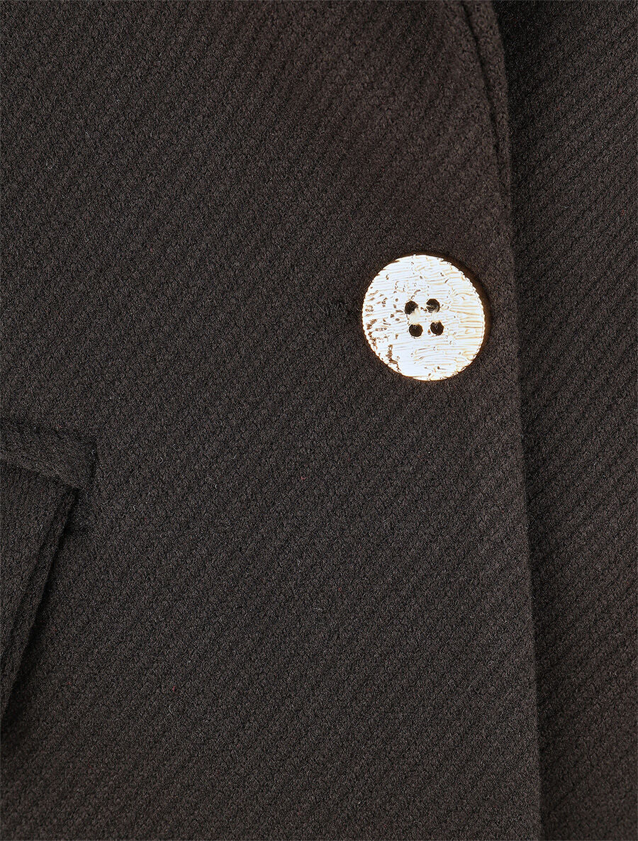 Manteau texturé à boutons décoratifs dorés - Noir - 3