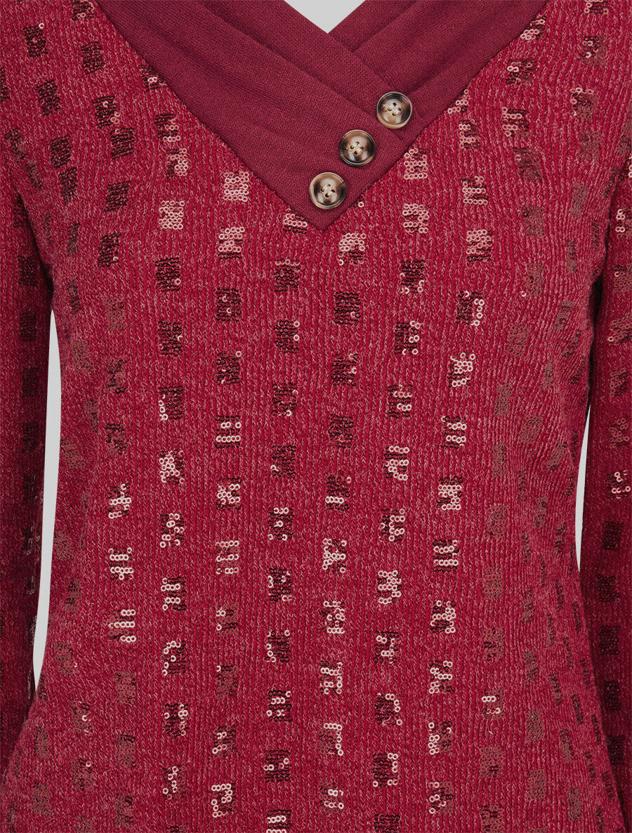 Pull fin incrusté de sequins - Lie de vin - 3