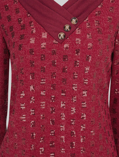 Pull fin incrusté de sequins - Lie de vin - 3