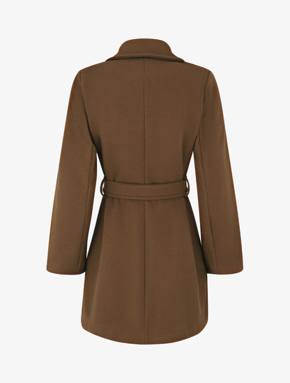 Manteau long à fermeture boutonnée dorée - Marron - 2