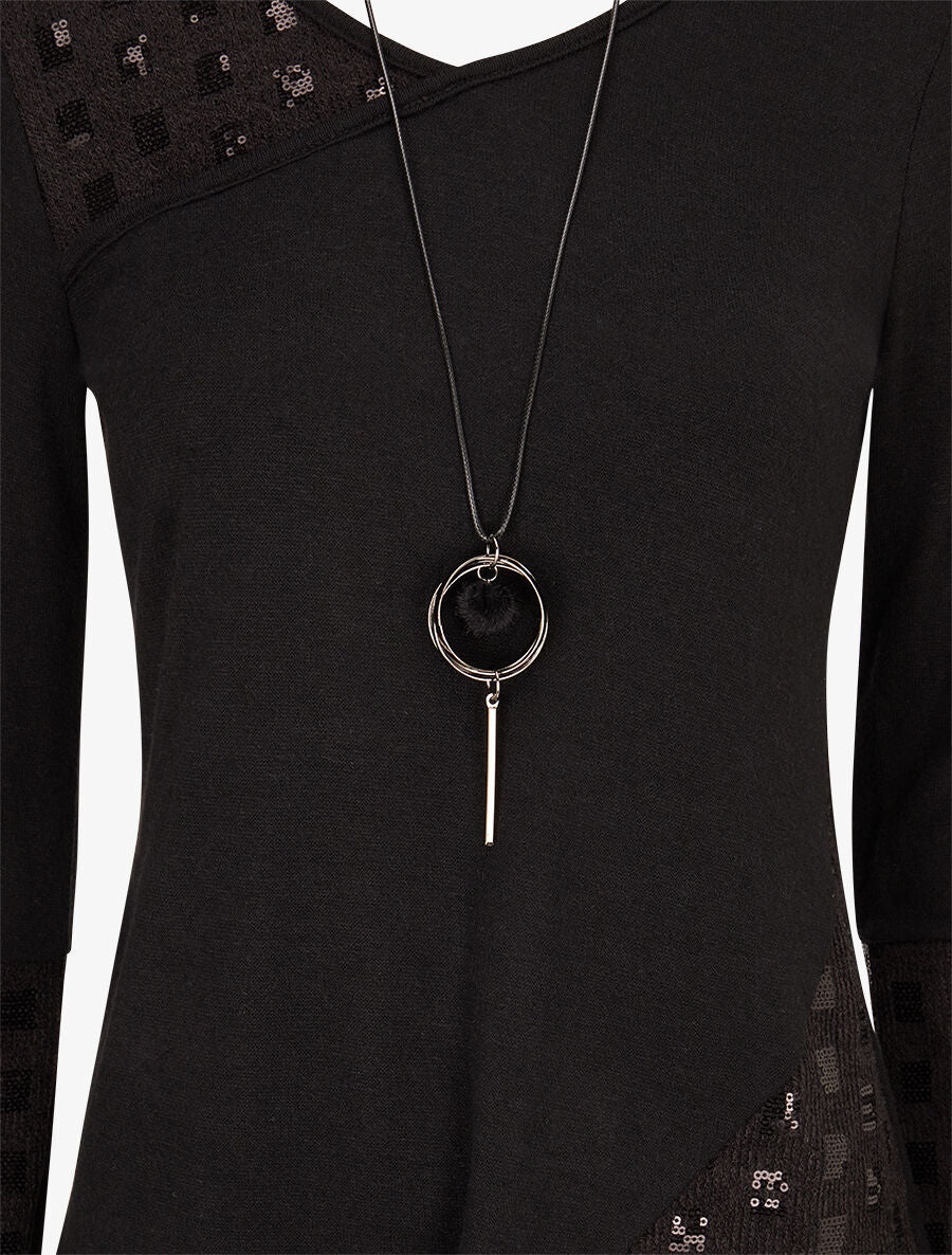 Pull fin à empiècement incrusté de sequins - Noir - 3