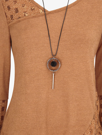 Pull fin à empiècement incrusté de sequins - Camel - 3