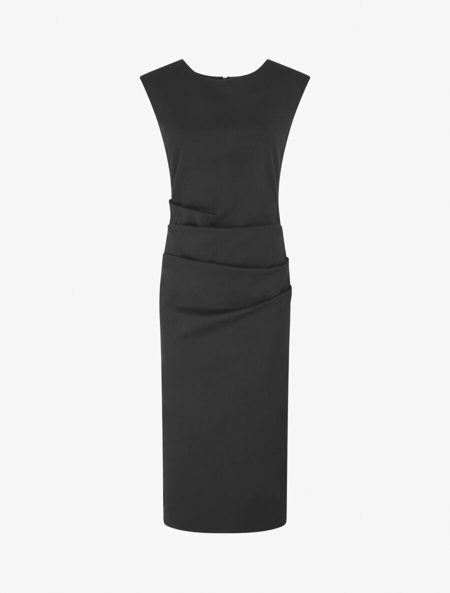 Robe fourreau drapée unie - Noir - 1