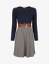Robe patineuse à jupe irisée et imprimé zig-zag - Marine - 1