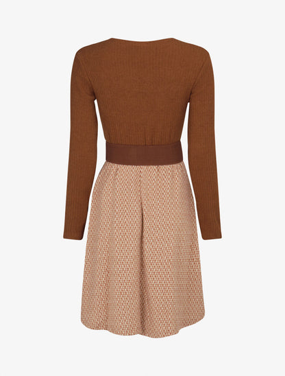 Robe patineuse à jupe irisée et imprimé zig-zag - Camel - 2