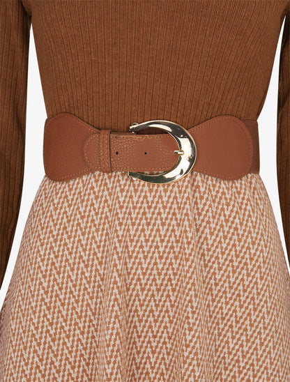 Robe patineuse à jupe irisée et imprimé zig-zag - Camel - 3