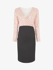 Robe bi-matière à buste orné de sequins - Rose gold - 1