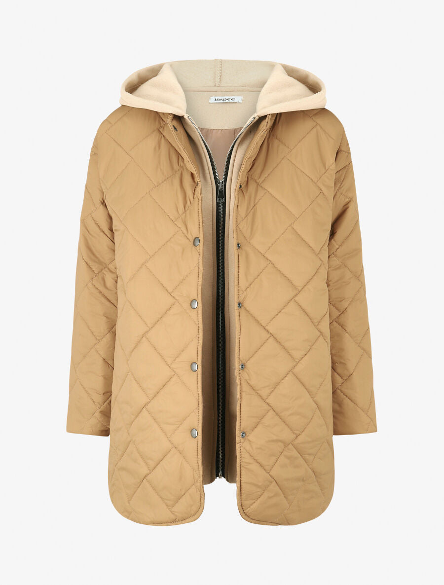 Doudoune matelassée à empiècement sweat - Camel - 4