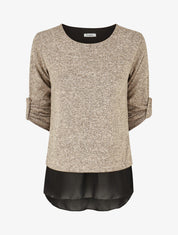 Pull fin superposé et strassé - Beige chiné - 1