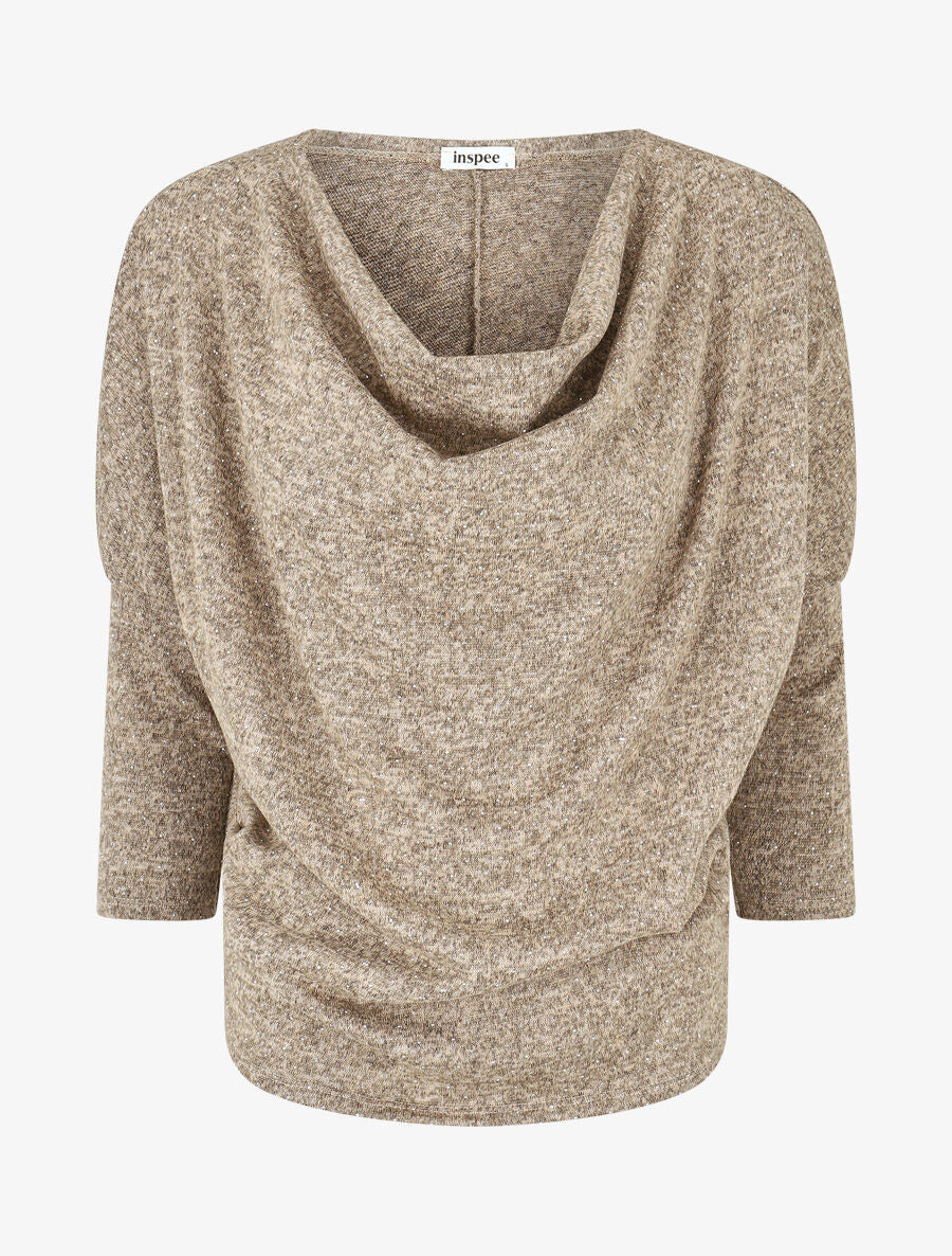 Pull fin strassé à col bénitier - Beige chiné - 4