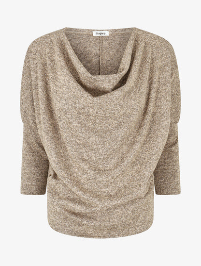 Pull fin strassé à col bénitier - Beige chiné - 4