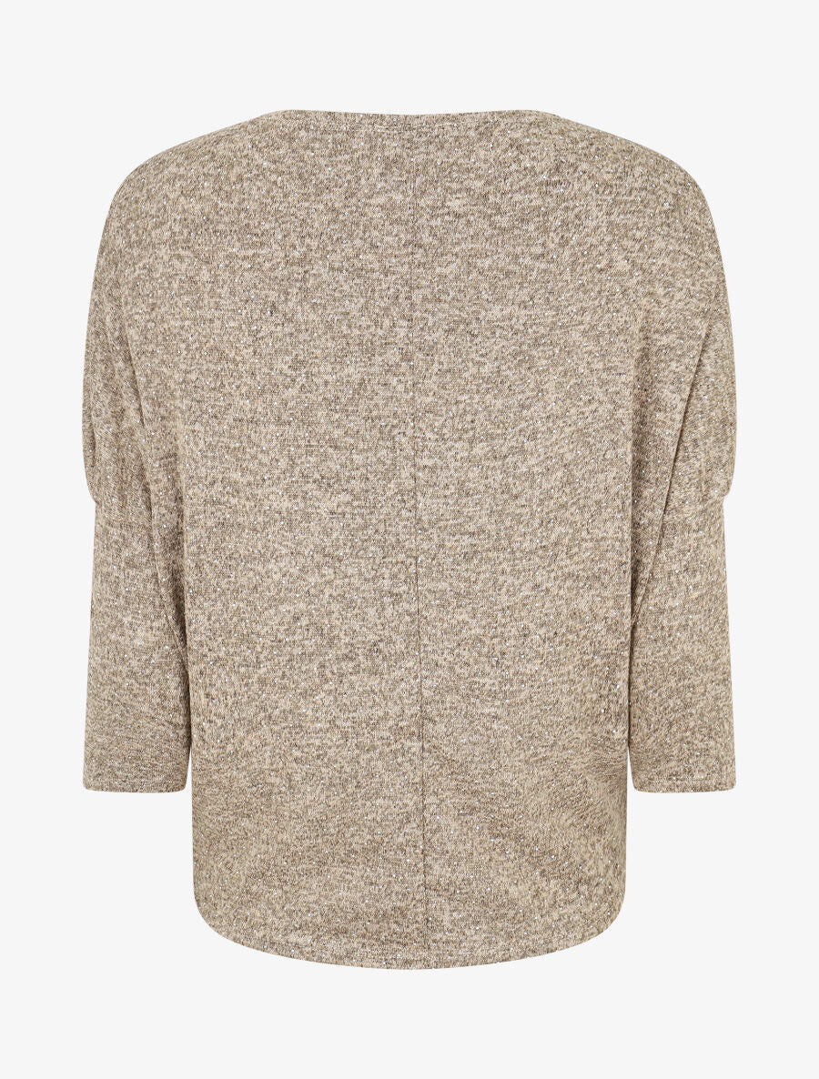 Pull fin strassé à col bénitier - Beige chiné - 2